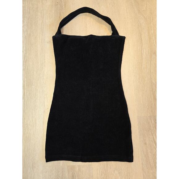 The Line by K Black Halter Mini Dress Sz S Ribbed Knit Bodycon Minimalist - Picture 1 of 3